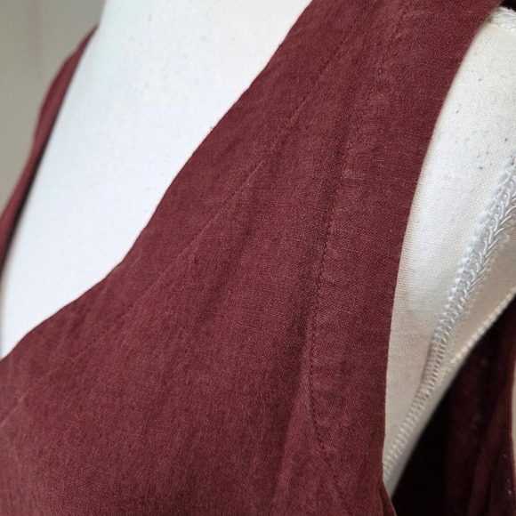 Matty M Womens Linen Blend Tiered Midi Dress Burgundy V-Neck Sleeveless L MD9210 - Picture 3 of 5